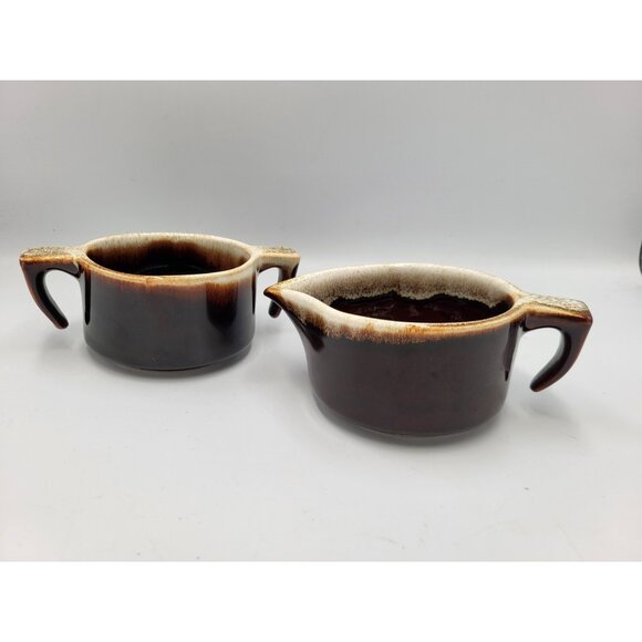Vintage Pfaltzgraff USA Brown Drip Glaze Gourmet Open Creamer & Sugar Bowl Set - Picture 1 of 11